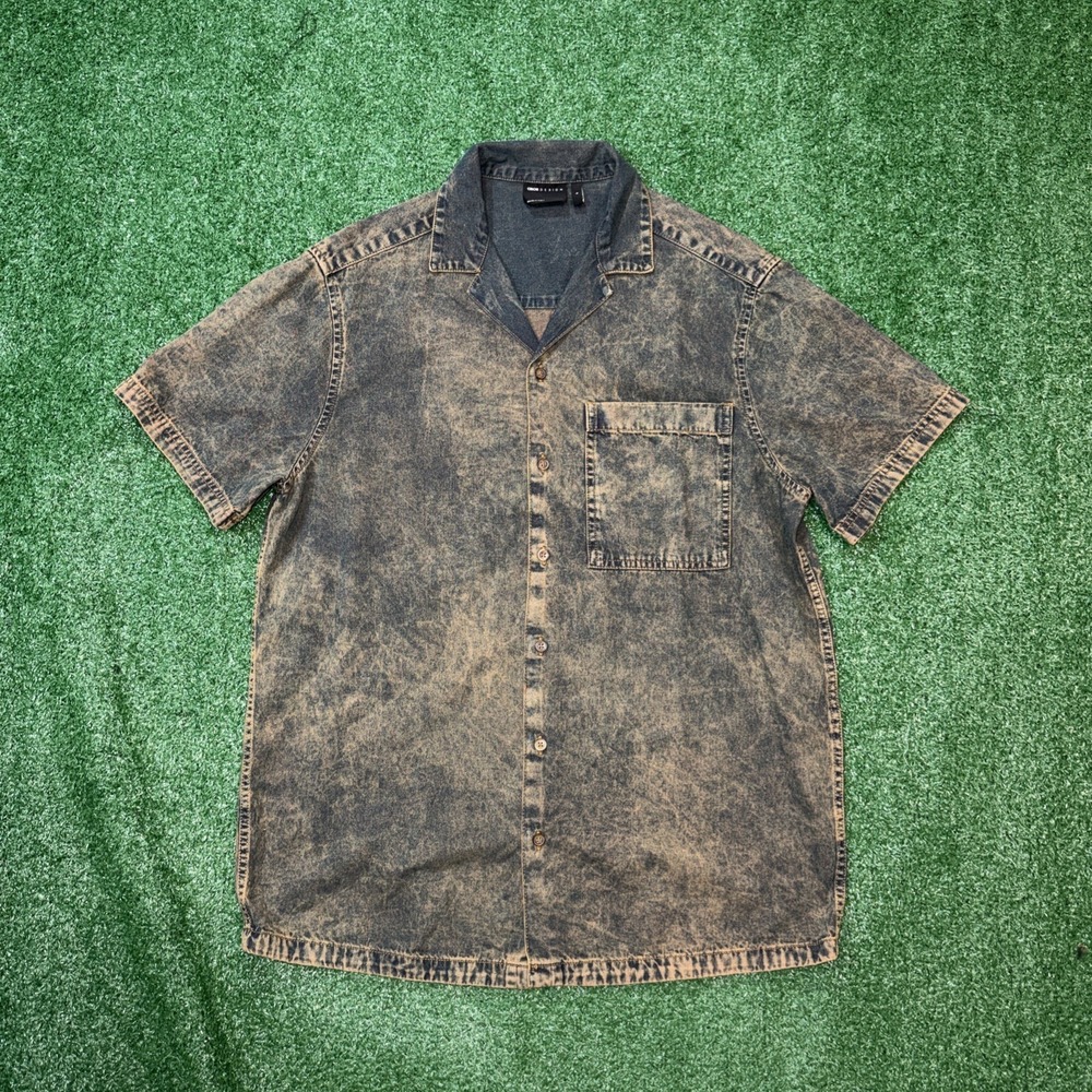 ASOS Denim Button Up Shirt Acid Wash Short Sleeve Casual‎ Men's Small